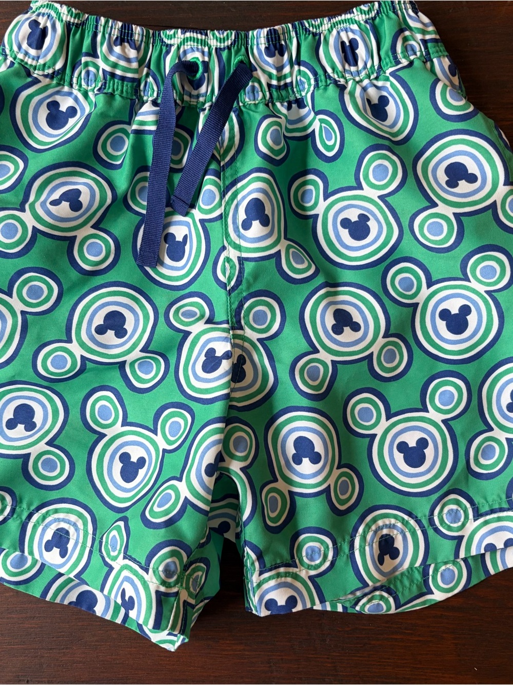 Disney Hanna Andersson Boys Green & Blue Mickey Swim Trunks size 4 drawstring